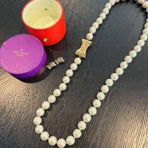Kate Spade Pearl Necklace & Bow Earrings Set – With Original Gift Box 🎀
